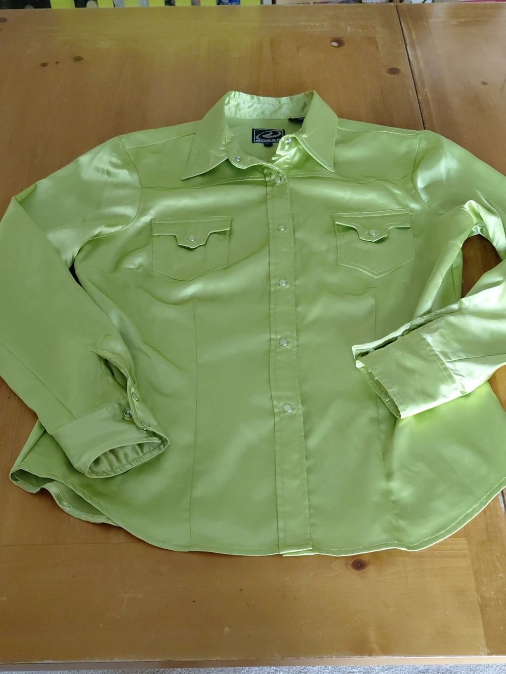 Roper Lime Green Satin Pearl Snap Shirt Large